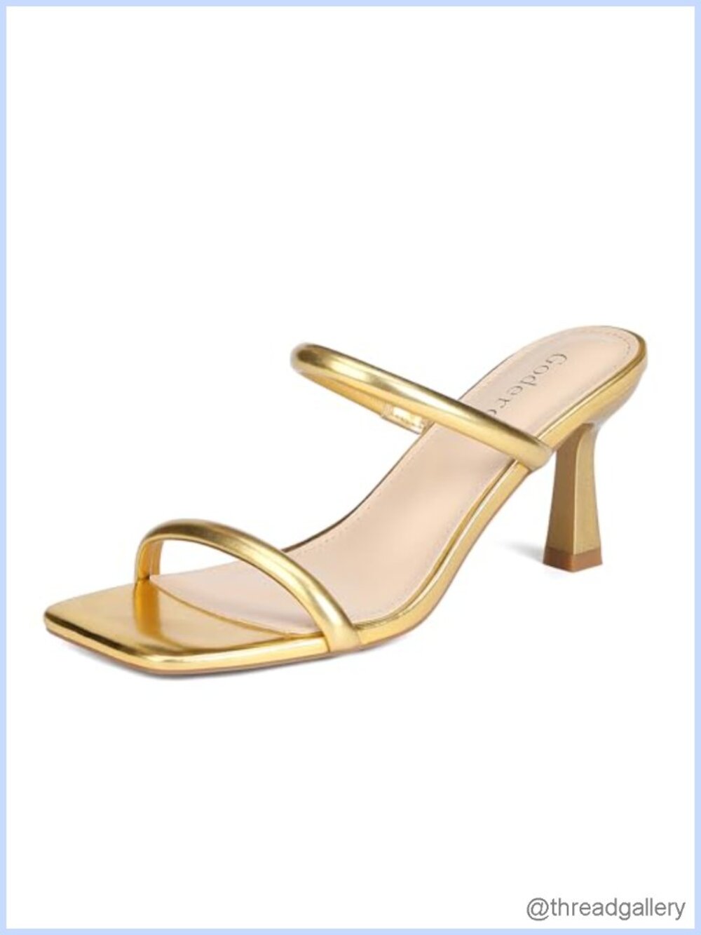 Kitten Heel Sandals Two Strap Square Open Toe Mule Slip On